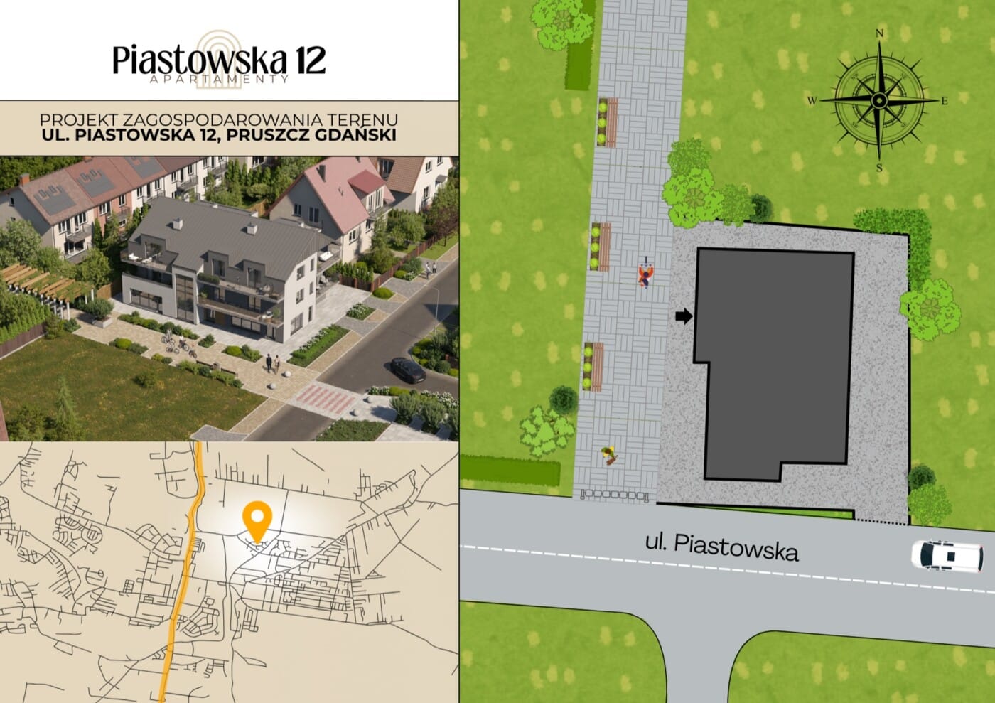 Apartamenty Piastowska 12 - rzut i plan zagospodarowania 1